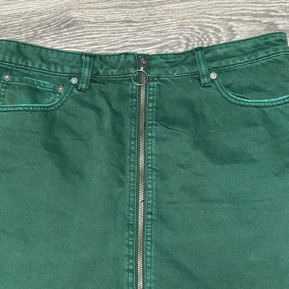 Free People We the Free Zip It Up Mini Jean Skirt Green Cotton size 31 *251 - Picture 3 of 12